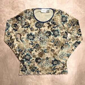 Vintage Y2K Liz Claiborne Floral Print Mesh Long Sleeve Shirt Fairy Grunge Indie